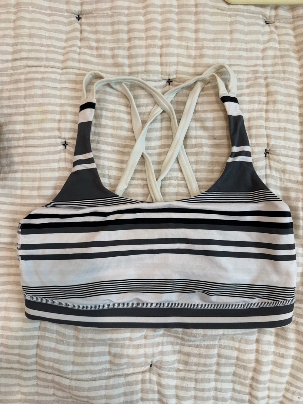 lululemon athletica White Strappy Sports Bra with Black Stripe Detail size 8 - Picture 2 of 3